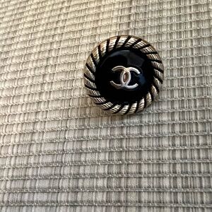 Repurposed Chanel Button - Black and Gold Button Pin Accessory Jewelry